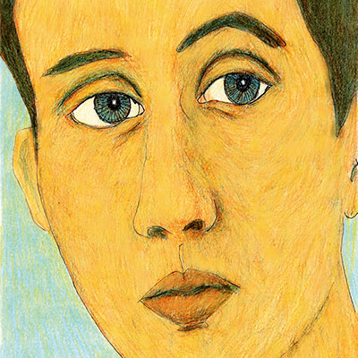Fragmento de dibujo a lápices de colores de un rostro de chico