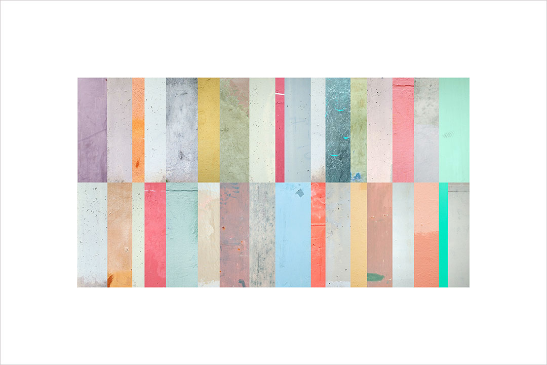 Collage con texturas fotográficas, composición en forma rectangular, multicolor.