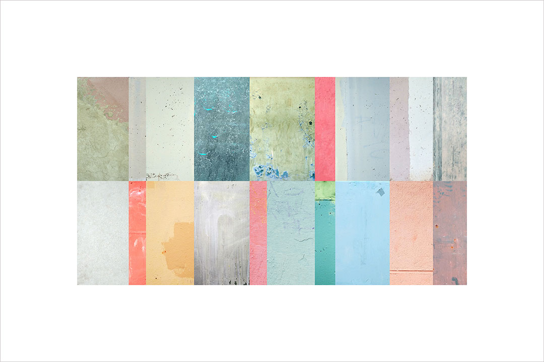 Collage con texturas fotográficas, composición en forma rectangular, multicolor.