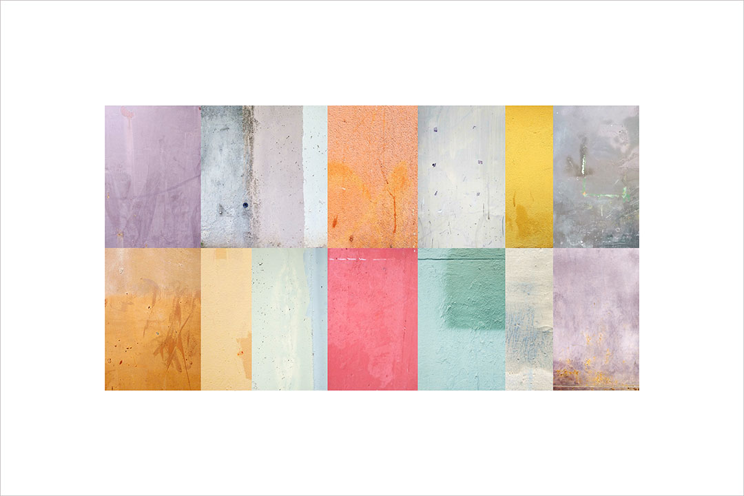 Collage con texturas fotográficas, composición en forma rectangular, multicolor.