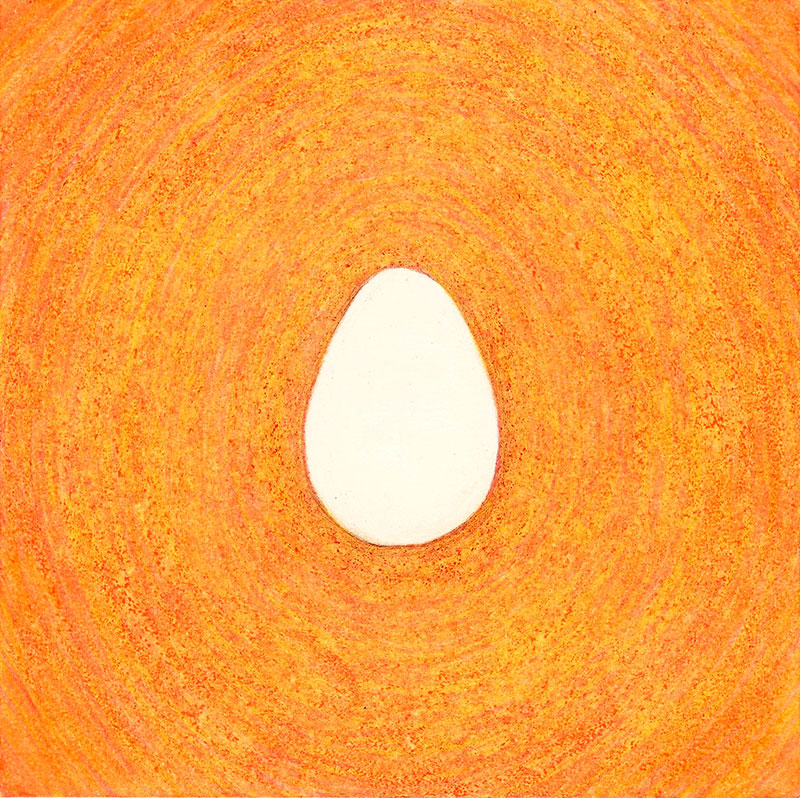Dibujo de un huevo blanco rodeado de un resplandor naranja.